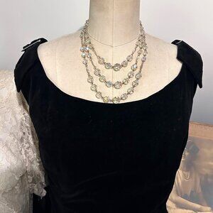 Vintage West W Germany German Triple Strand AB Faceted Crystal Glass Necklace